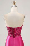 Sparkly Fuchsia Corset Bodycon Short Cocktail Dress with Beading