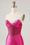 Sparkly Fuchsia Corset Bodycon Short Cocktail Dress with Beading