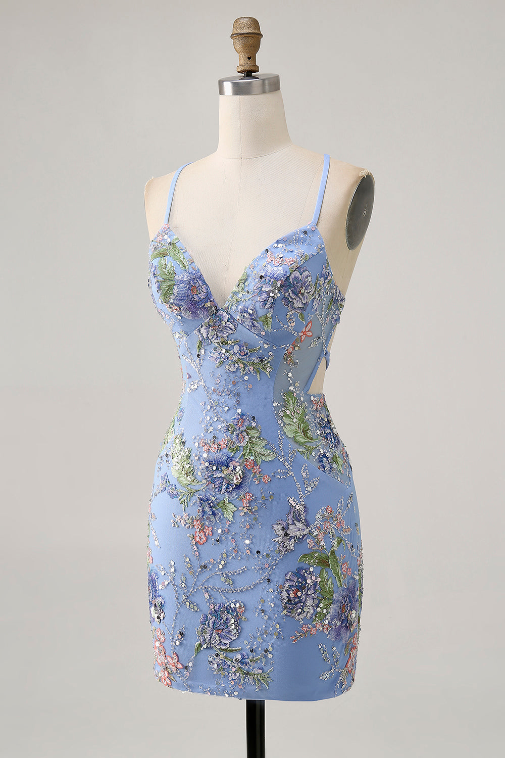 Sparkly Peacock Floral Beaded Short Bodycon Homecoming Dress with Sequin
