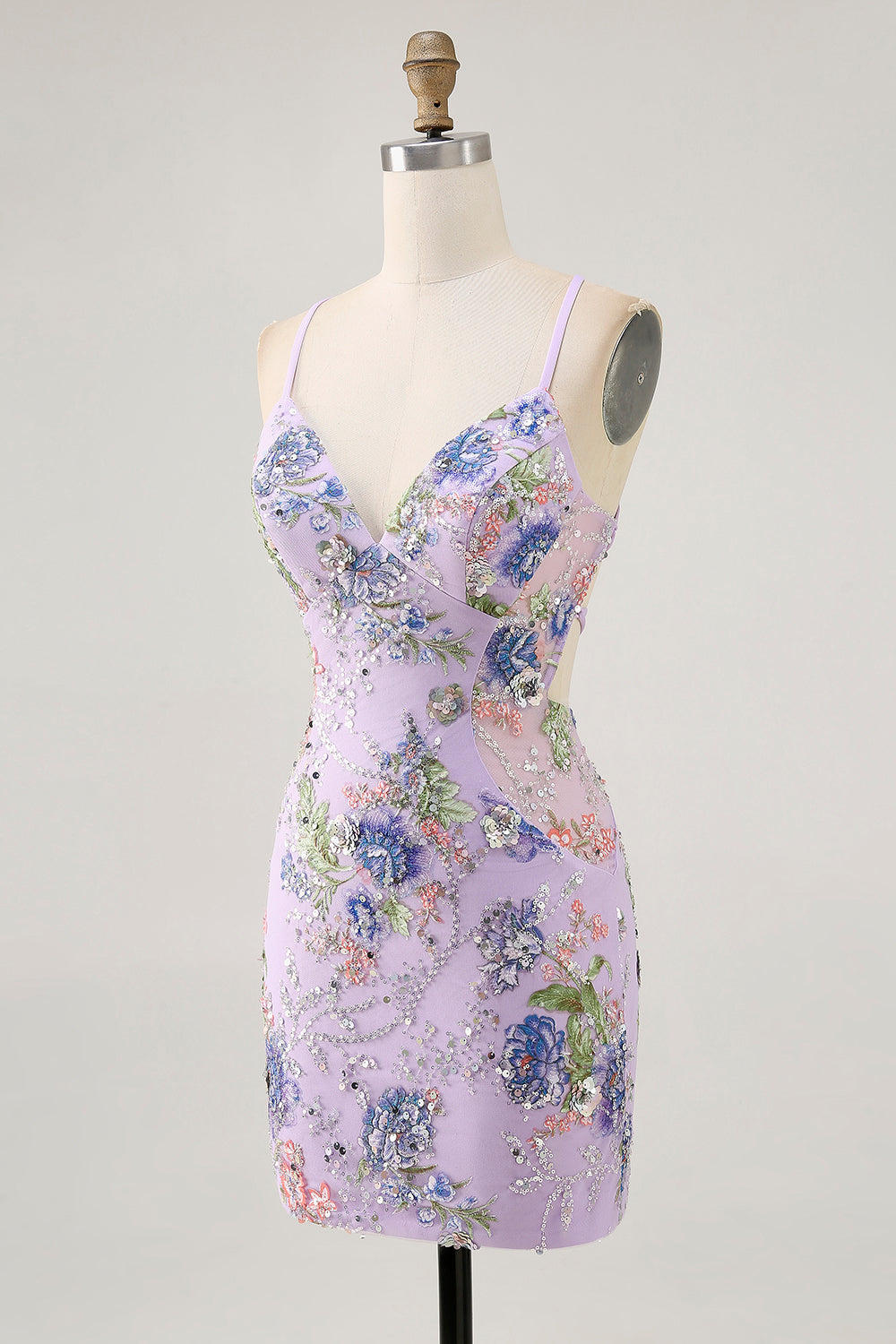 Sparkly Peacock Floral Beaded Short Bodycon Homecoming Dress with Sequin