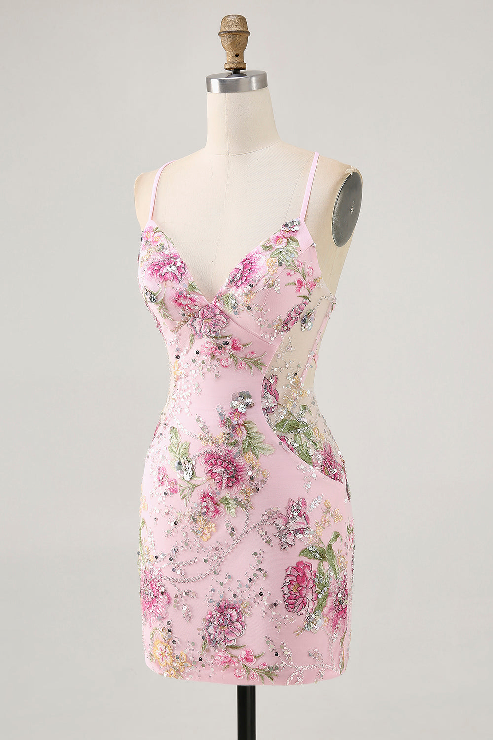 Sparkly Peacock Floral Beaded Short Bodycon Homecoming Dress with Sequin