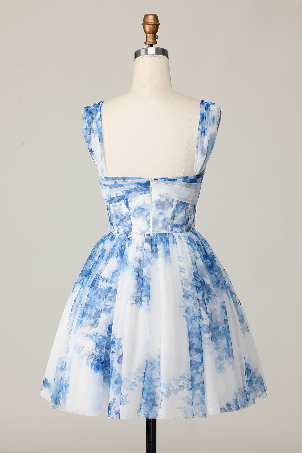 White Blue Floral Corset Off The Shoulder A Line Short Cocktail Dress