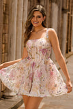 Sparkly A-line Square Neck Sequins Floral Short Homecoming Dress
