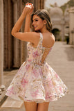 Sparkly A-line Square Neck Sequins Floral Short Homecoming Dress