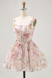Sparkly Pink Floral Beaded Short Corset Cocktail Dress with Sequins