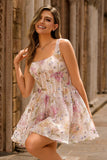 Sparkly A-line Square Neck Sequins Floral Short Homecoming Dress