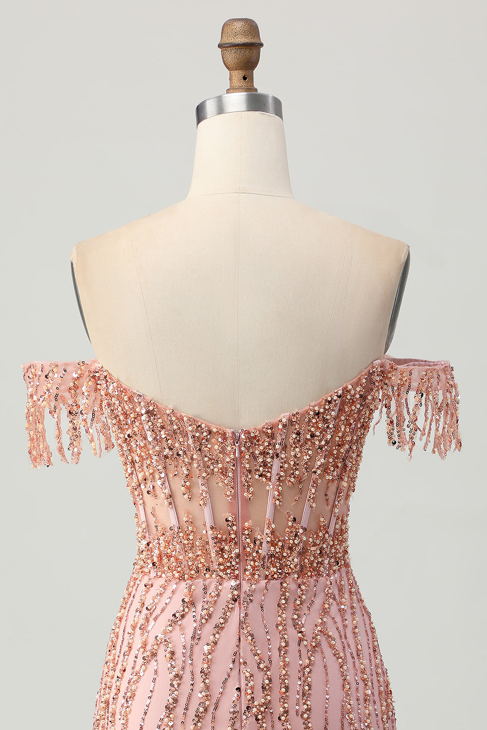 Sparkly Dusty Rose Bodycon Corset Short Cocktail Dress with Fringes