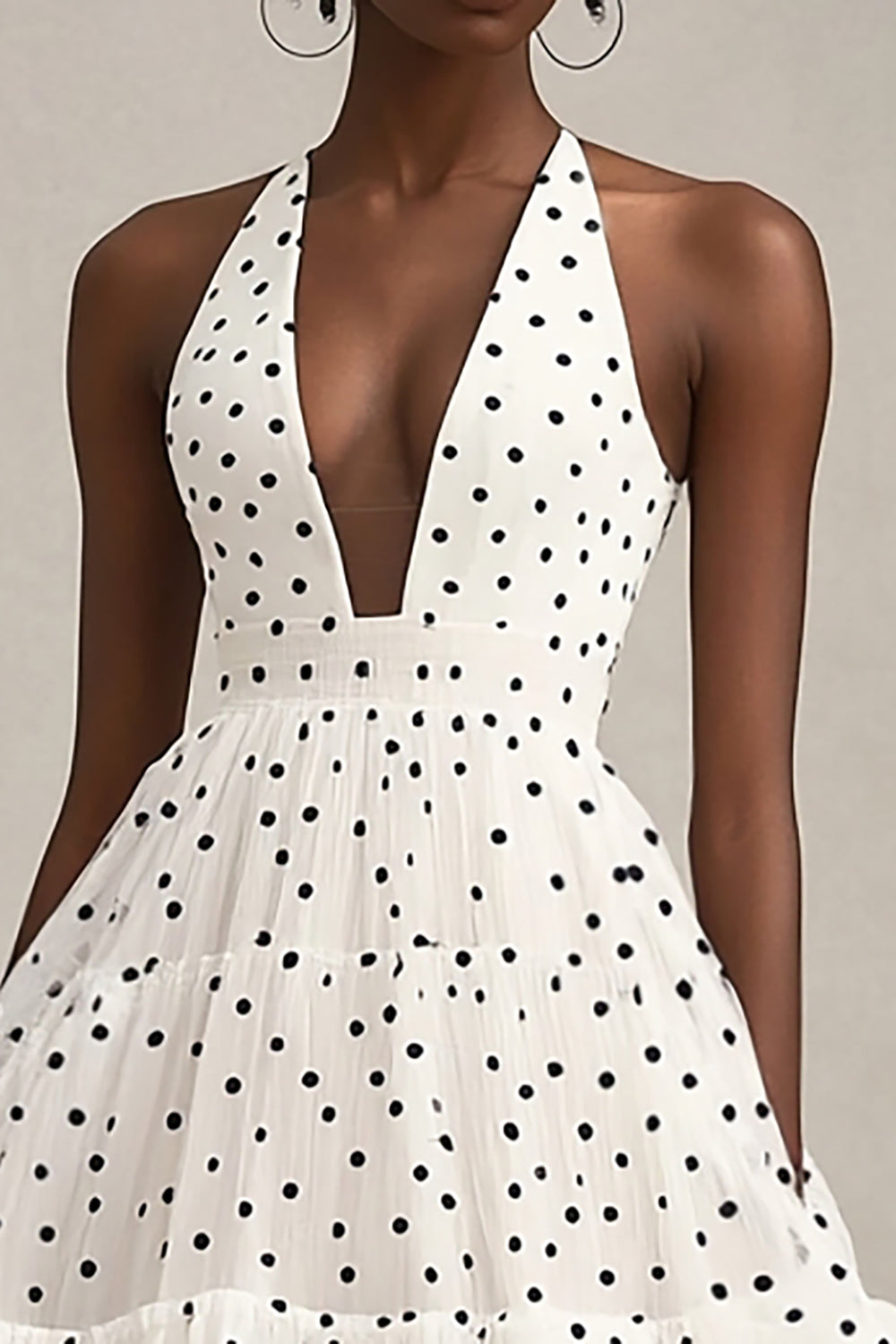 Black and White Tiered A Line Midi Tulle Polka Dot Dress with Ruffles
