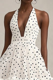 Black and White Tiered A Line Midi Tulle Polka Dot Dress with Ruffles