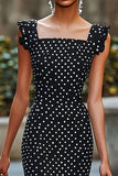 Boho Black and White Chiffon Mermaid Maxi Polka Dot Dress with Ruffles