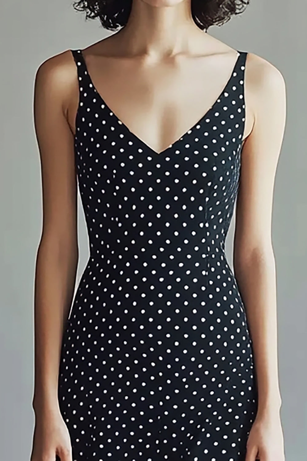 Black and White Chiffon Spaghetti Straps Maxi A Line Polka Dot Dress