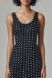 Black White Chiffon Scoop Neck A Line Maxi Polka Dots Dress