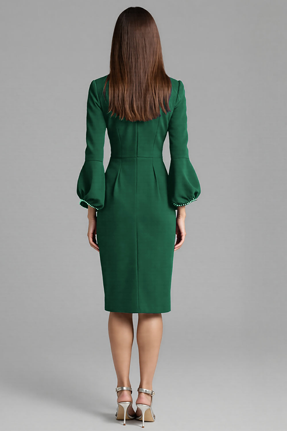 Long Sleeve Bodycon Navy Round Neck Midi Work Dress