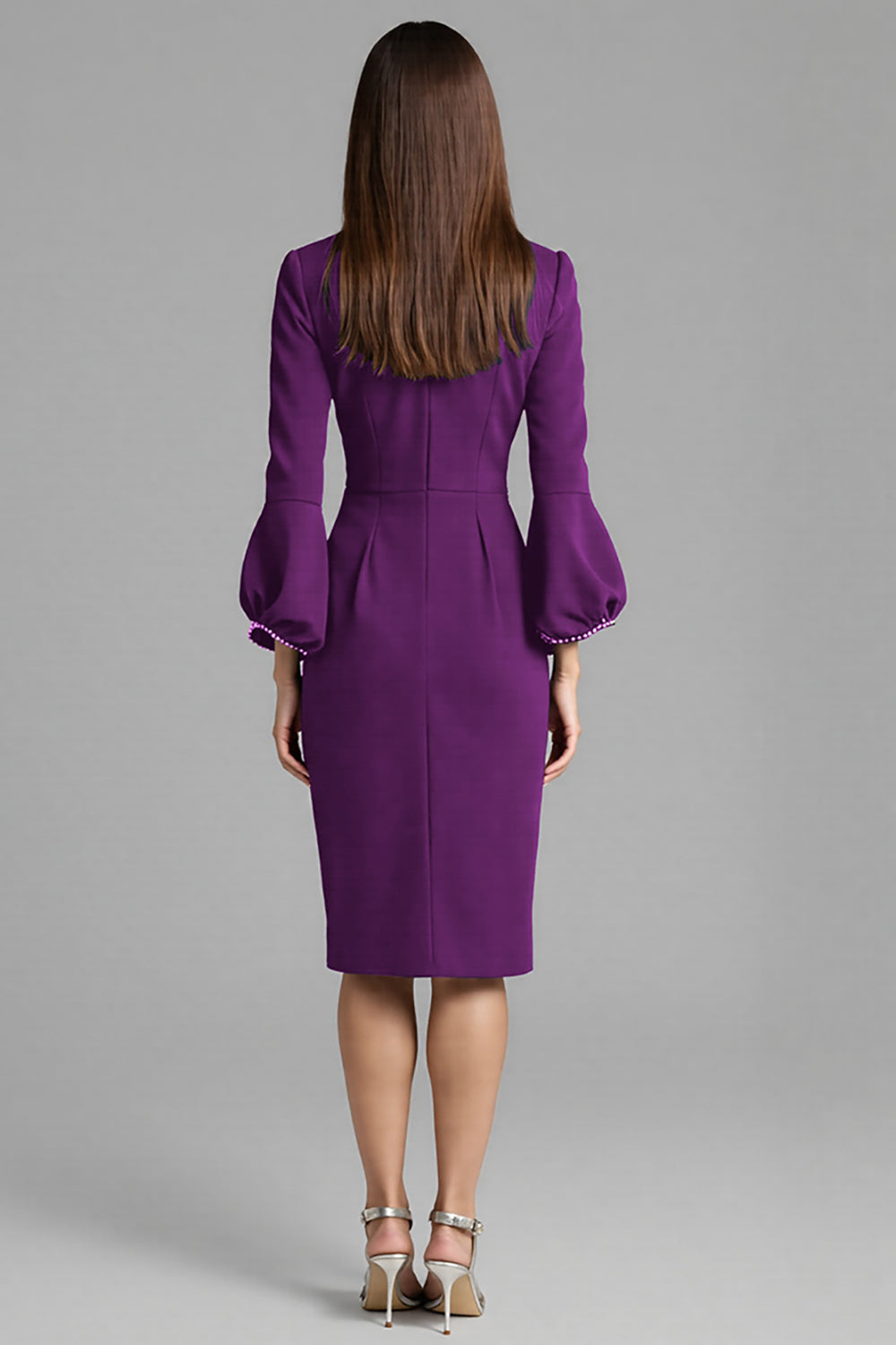 Long Sleeve Bodycon Navy Round Neck Midi Work Dress