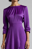 A Line Plum Ruffled 3/4 Sleeves Midi Work Dress