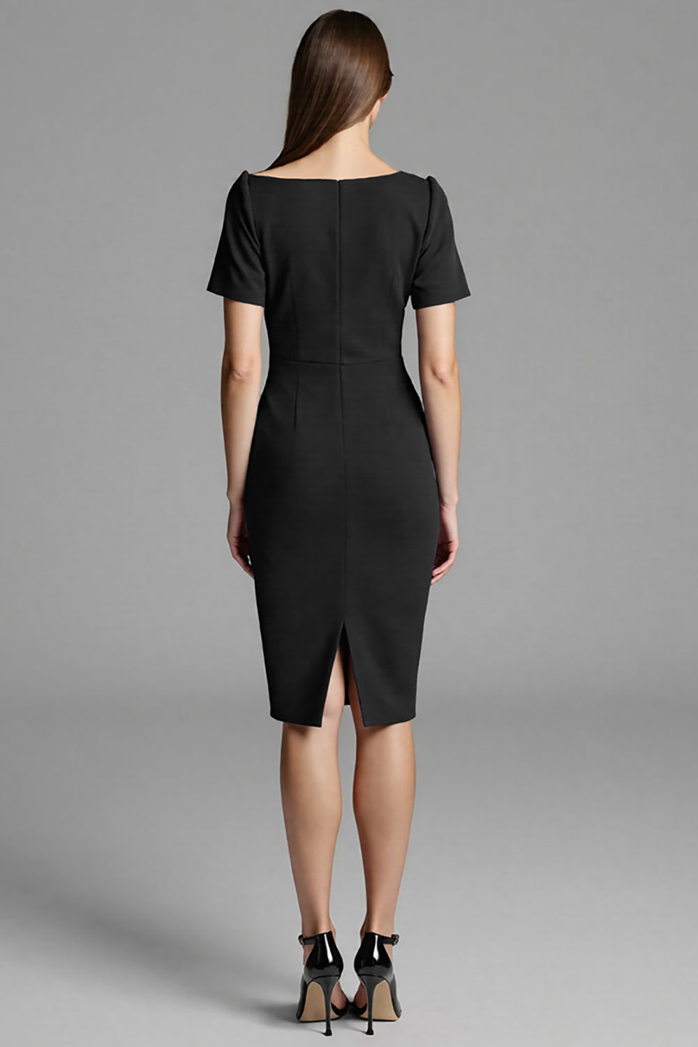 Navy Ruched Short Sleeve Bodycon Midi Work Dress