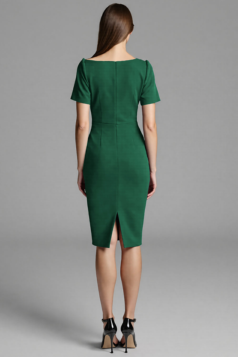 Navy Ruched Short Sleeve Bodycon Midi Work Dress