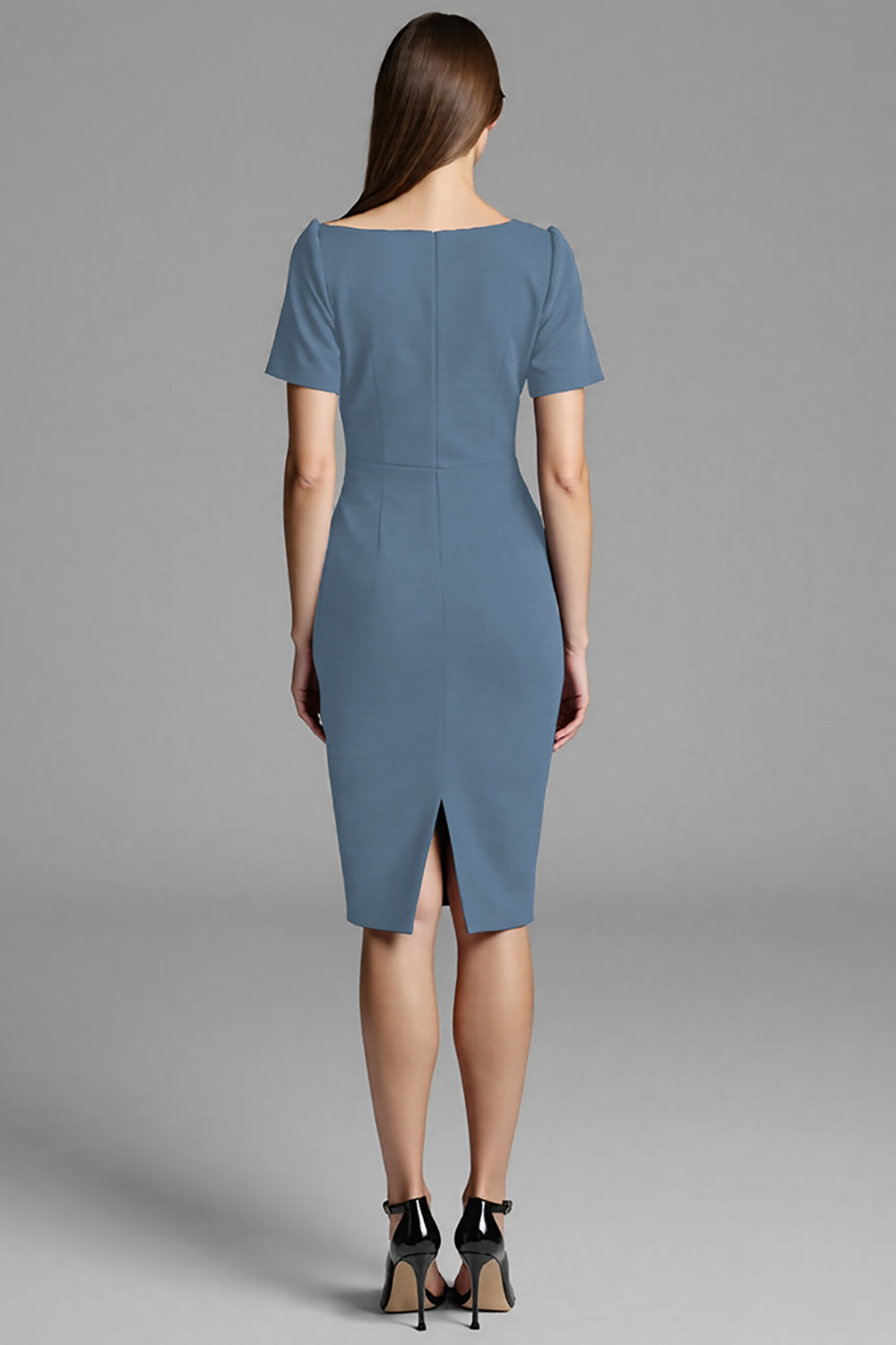 Navy Ruched Short Sleeve Bodycon Midi Work Dress
