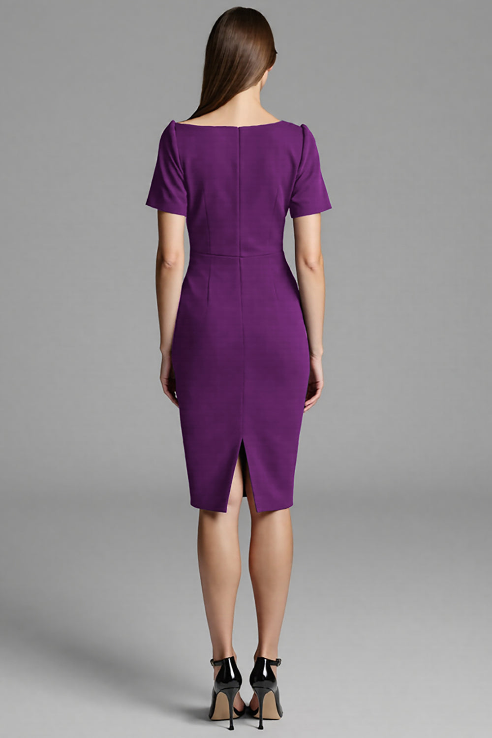 Navy Ruched Short Sleeve Bodycon Midi Work Dress