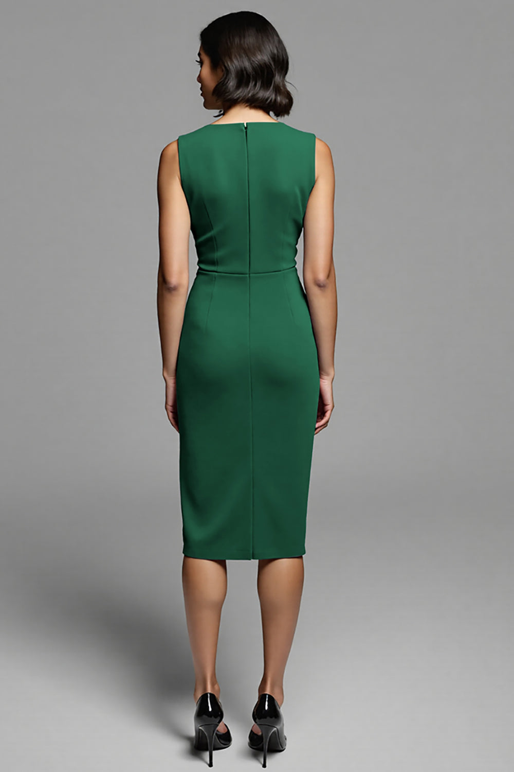 Grey Ruched Bodycon Midi Work Dress With Slit