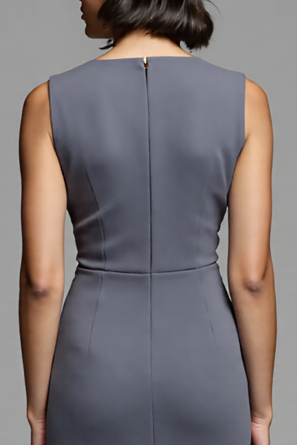 Grey Ruched Bodycon Midi Work Dress With Slit