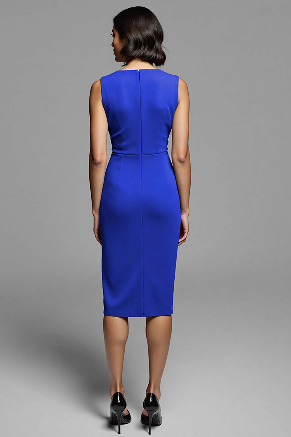 Grey Ruched Bodycon Midi Work Dress With Slit