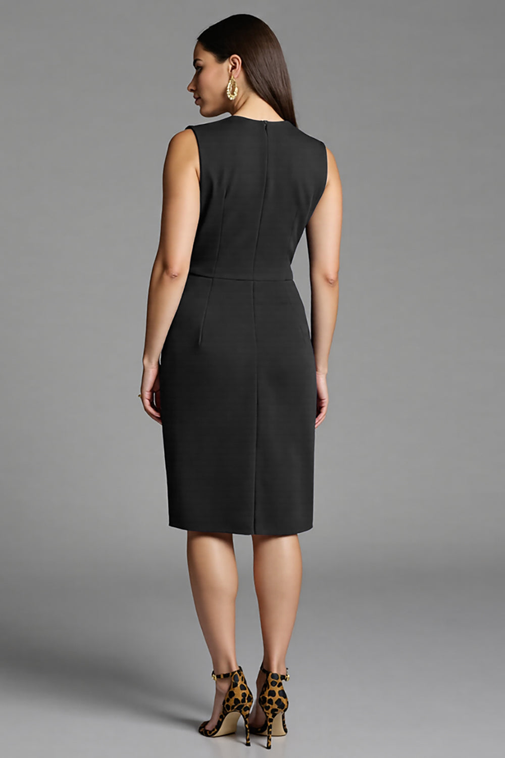Bodycon Navy V Neck Midi Work Dress With Sash