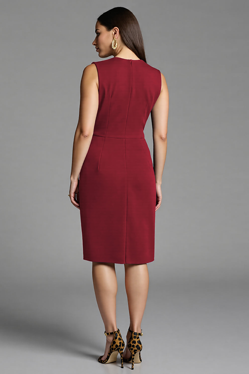 Bodycon Navy V Neck Midi Work Dress With Sash