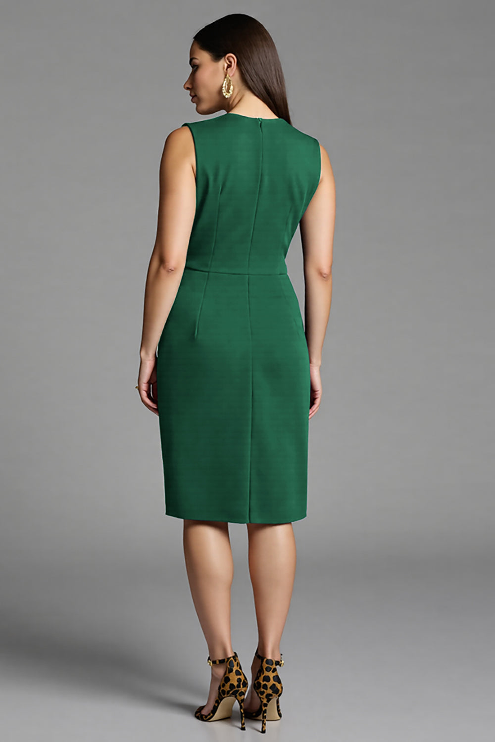 Bodycon Navy V Neck Midi Work Dress With Sash