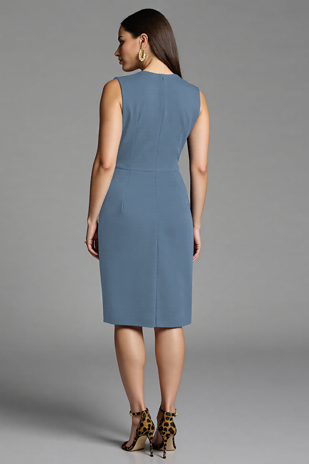 Bodycon Navy V Neck Midi Work Dress With Sash