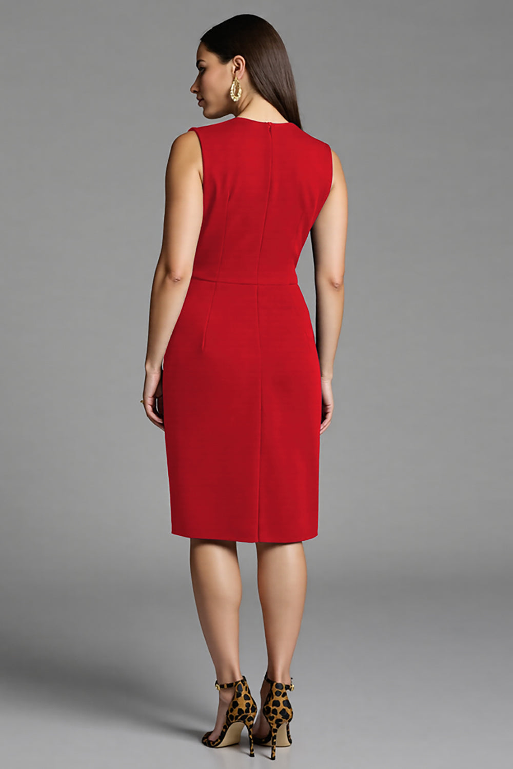 Bodycon Navy V Neck Midi Work Dress With Sash