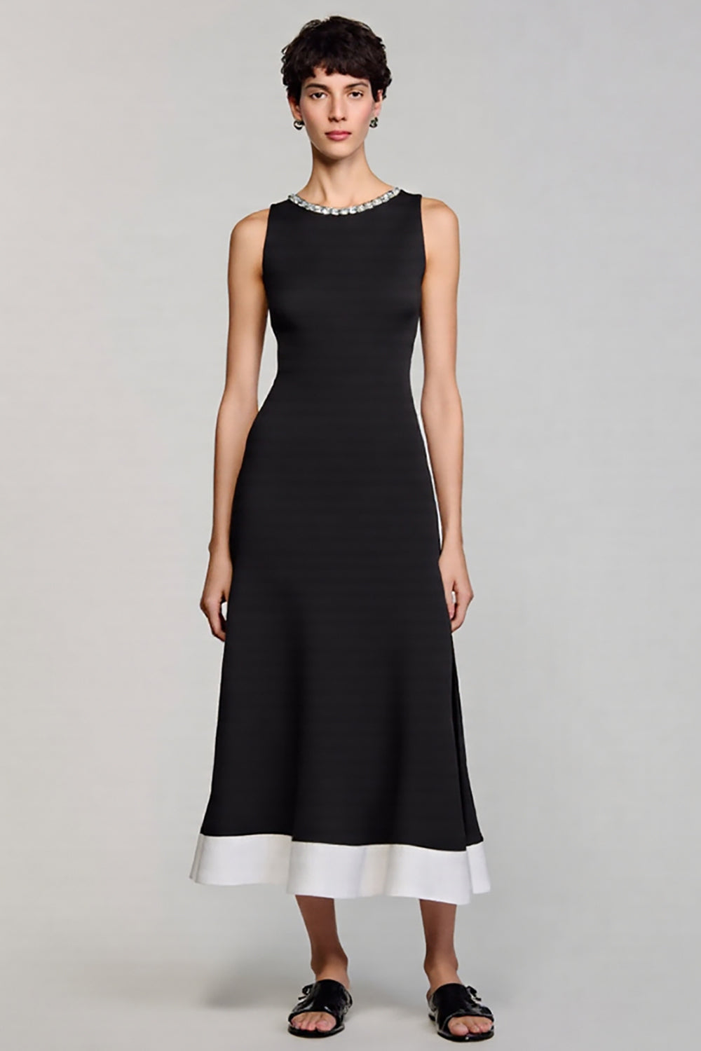 Sparkly Black A Line Beaded Long Work Dress