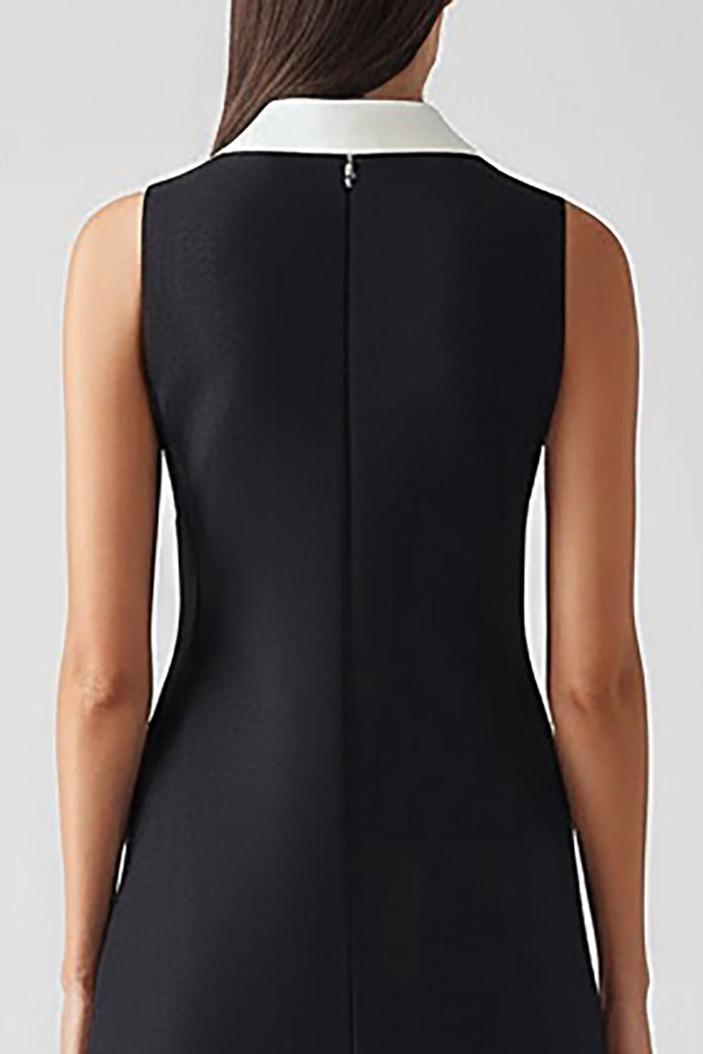 Black and White Satin Sheath Collar Neck Long Work Dress