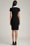 Black and White Bodycon Satin Shawl Lapel Midi Work Blazer Dress