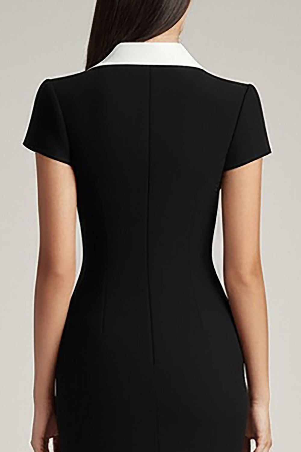 Black and White Bodycon Satin Shawl Lapel Midi Work Blazer Dress