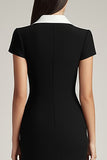 Black and White Bodycon Satin Shawl Lapel Midi Work Blazer Dress