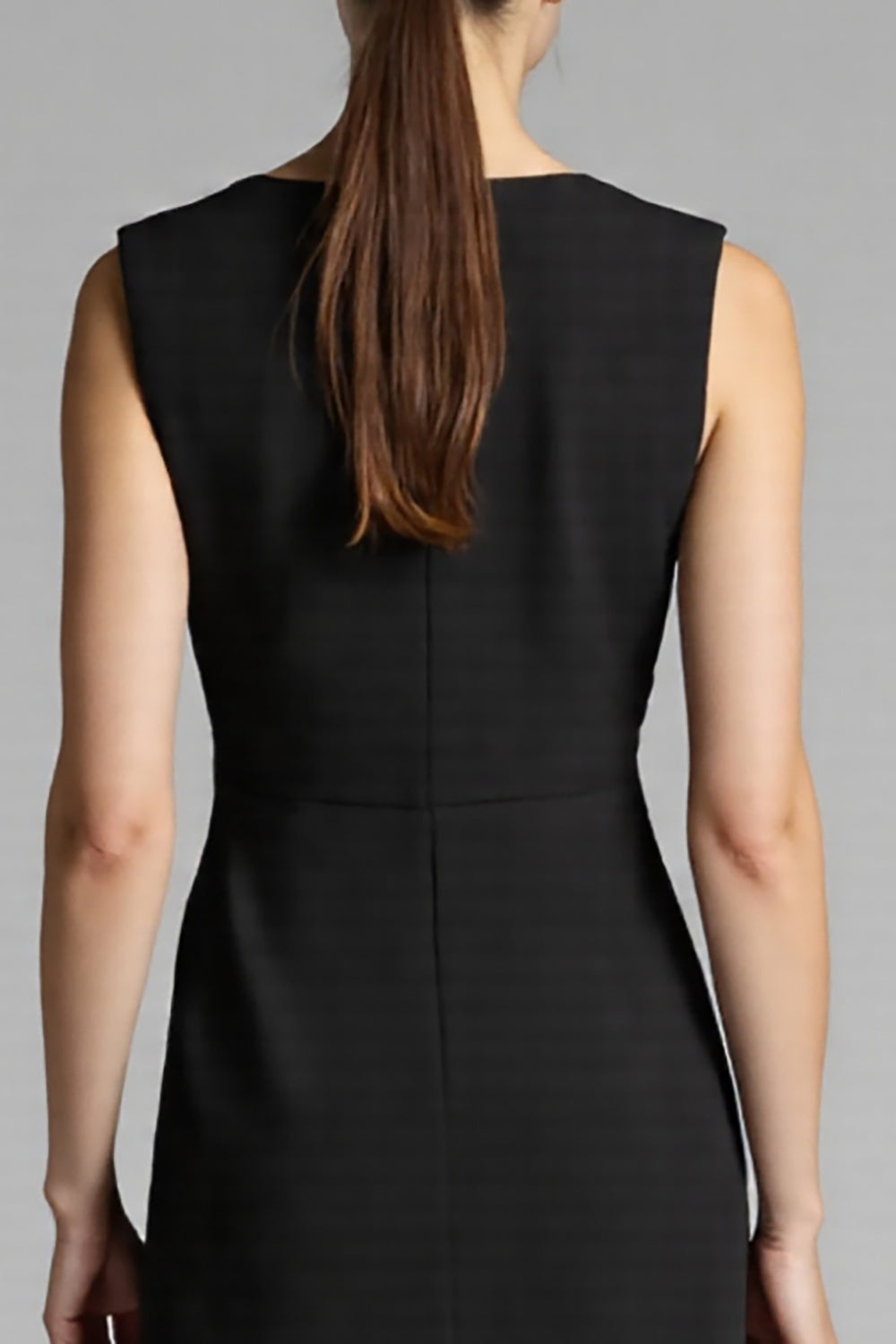 Black Satin A Line Jewel Neck Midi Work Dress with Ruffles