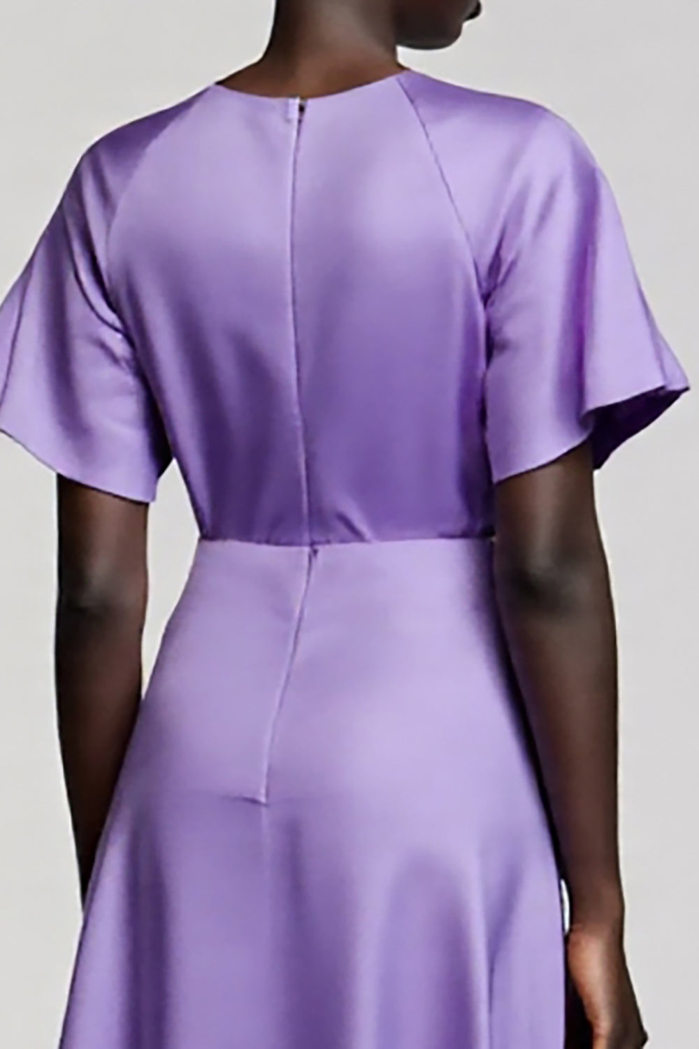 Purple Satin A Line Long Work Dress with Sleeves