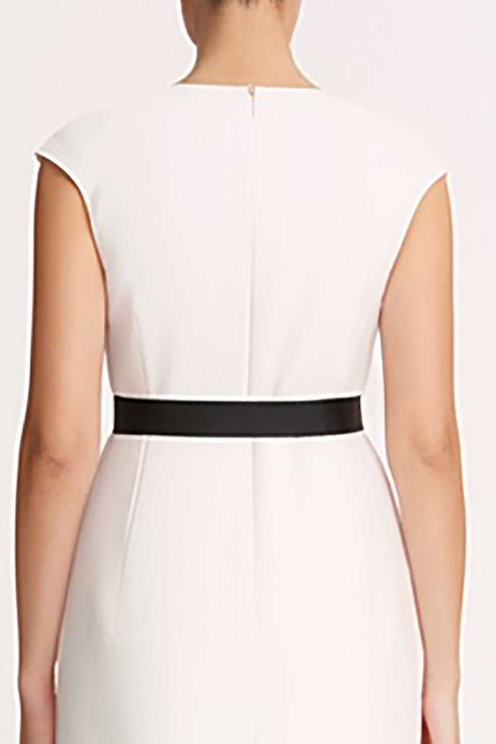 Ivory V-Neck Cap Sleeves Midi Bodycon Work Dress with Belt