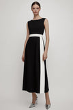 Black Boat Neck Sheath Long Work Dress