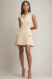 Champagne A Line Polo Collar Short Work Dress with Pockets