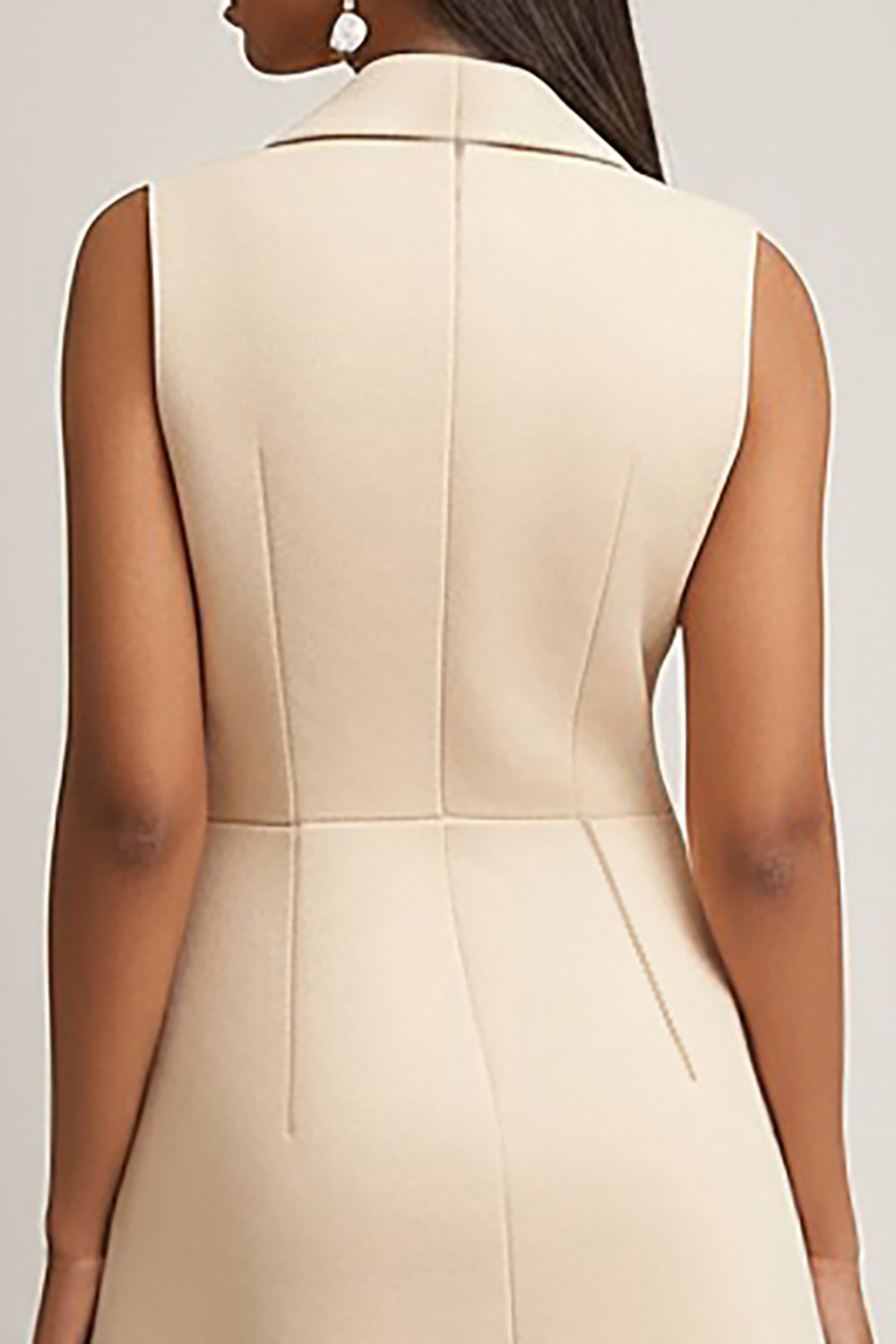 Champagne A Line Polo Collar Short Work Dress with Pockets