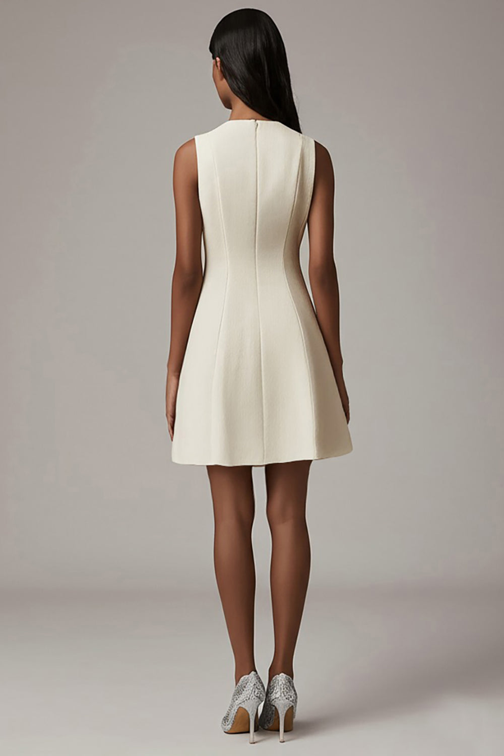 Ivory Short A Line V-Neck Work Dress with Pockets