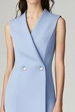 Sky Blue Bodycon V-Neck Midi Work Dress