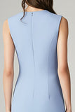 Sky Blue Bodycon V-Neck Midi Work Dress