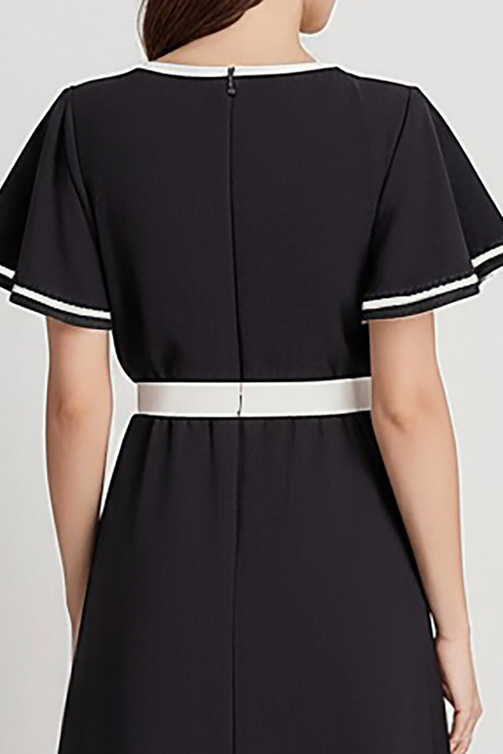Black A Line Round Neck Long Work Dress with Sleeves