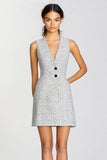 Grey Bodycon Tweed V-Neck Short Work Dress with Buttons