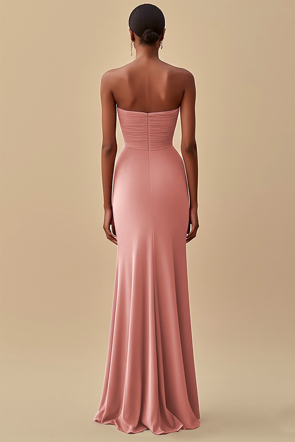 Black Strapless Pleated Long Formal Dress with Slit