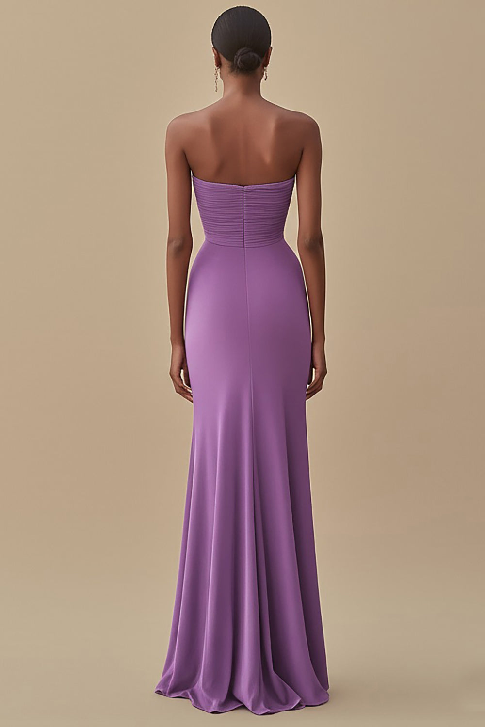 Black Strapless Pleated Long Formal Dress with Slit