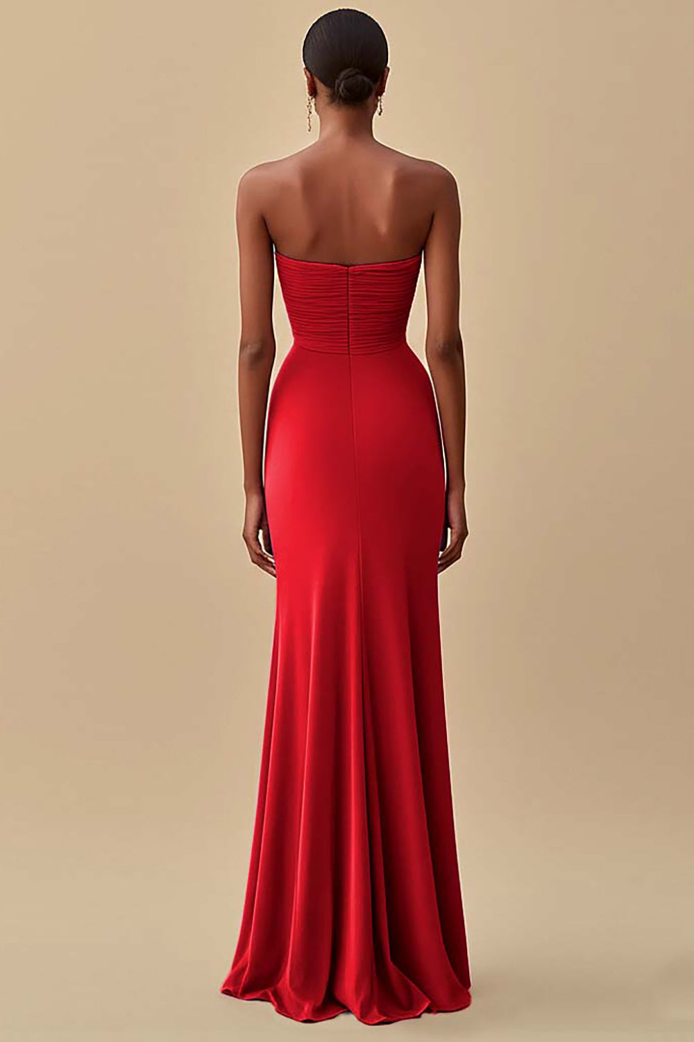 Black Strapless Pleated Long Formal Dress with Slit